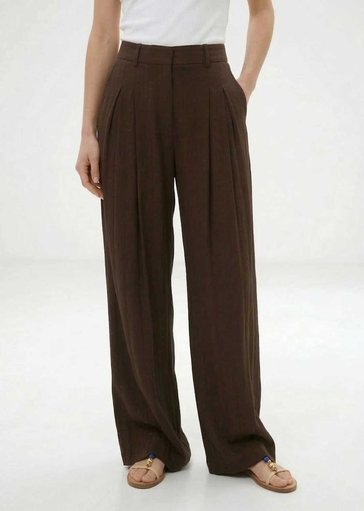 Rhian Pleated Wide Legs Trousers Espresso