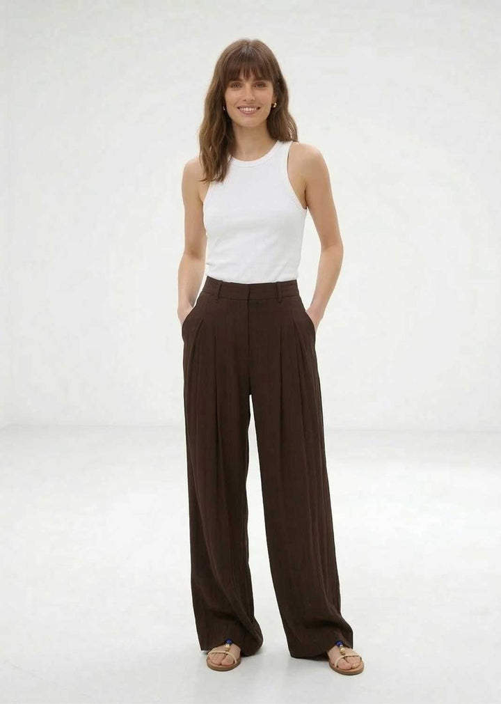 Rhian Pleated Wide Legs Trousers Espresso
