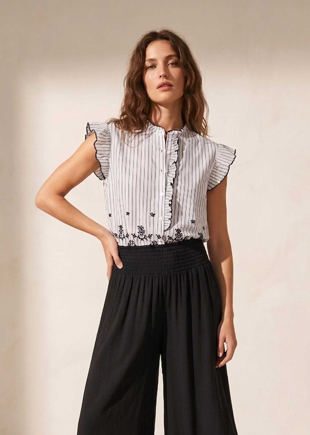 black embroidered stripe blouse