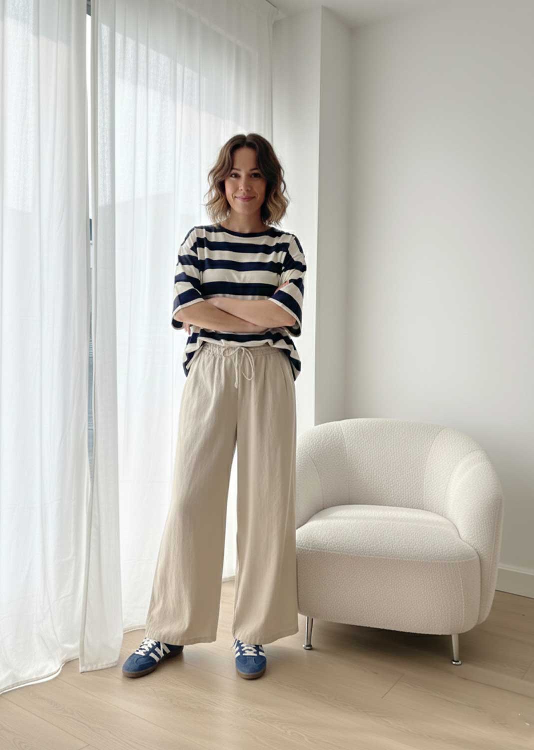 Sally Stripe Tshirt Navy Ivory