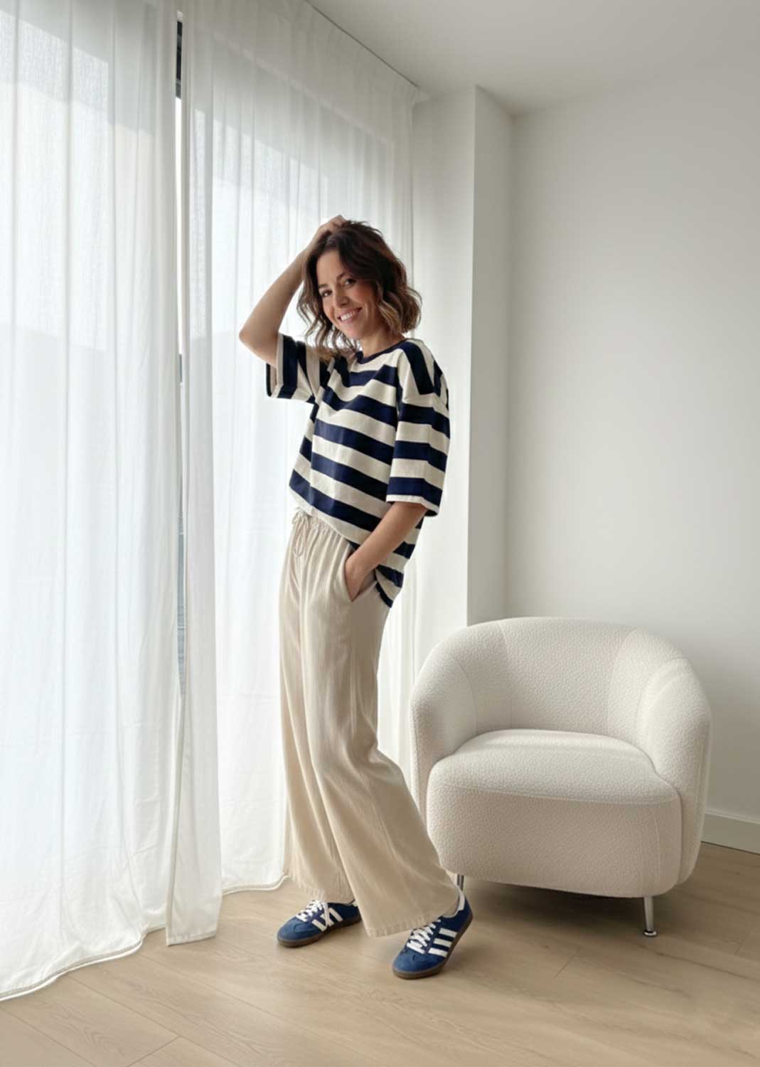 Sally Stripe Tshirt Navy Ivory