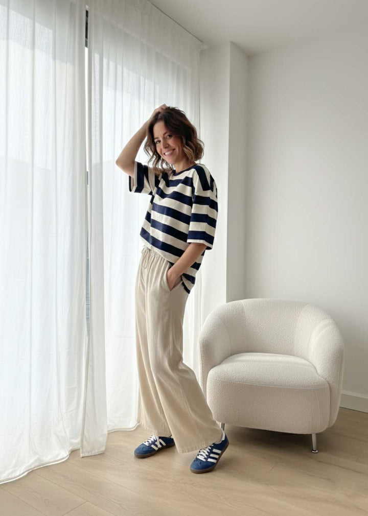 Sally Stripe Tshirt Navy Ivory