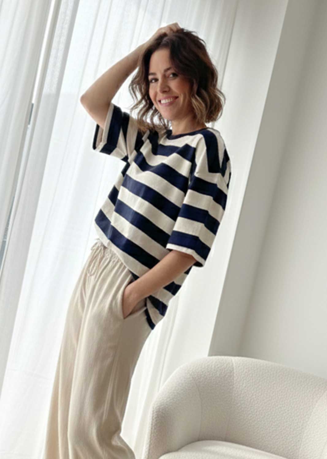 Sally Stripe Tshirt Navy Ivory