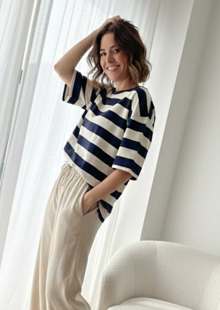 Sally Stripe Tshirt Navy Ivory