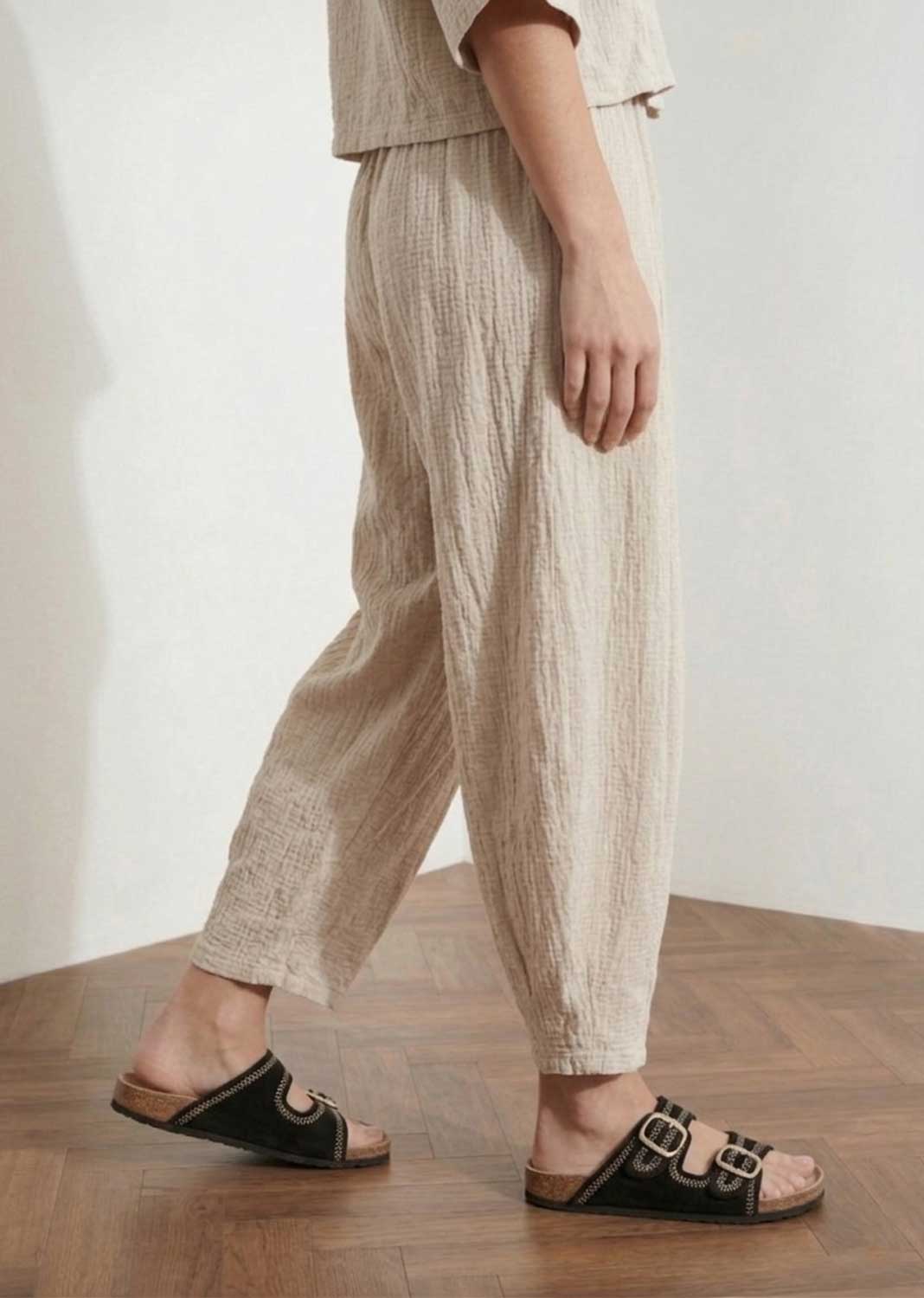 Sandy Cream Cheesecloth Barrel Pants