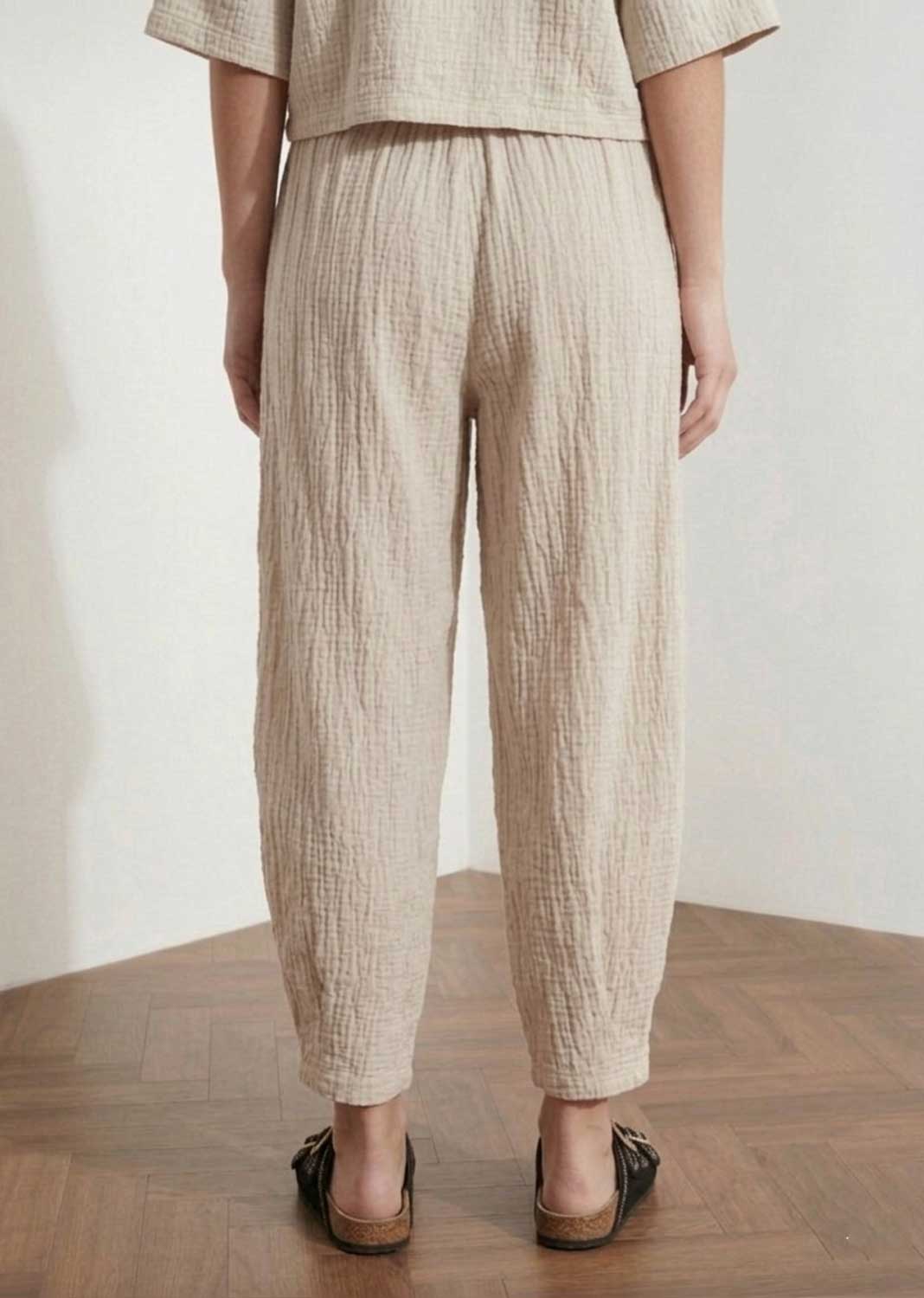 Sandy Cream Cheesecloth Barrel Pants