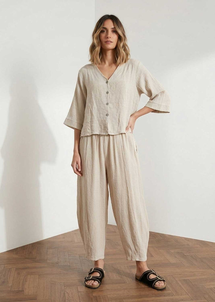 Sandy Cream Cheesecloth Barrel Pants