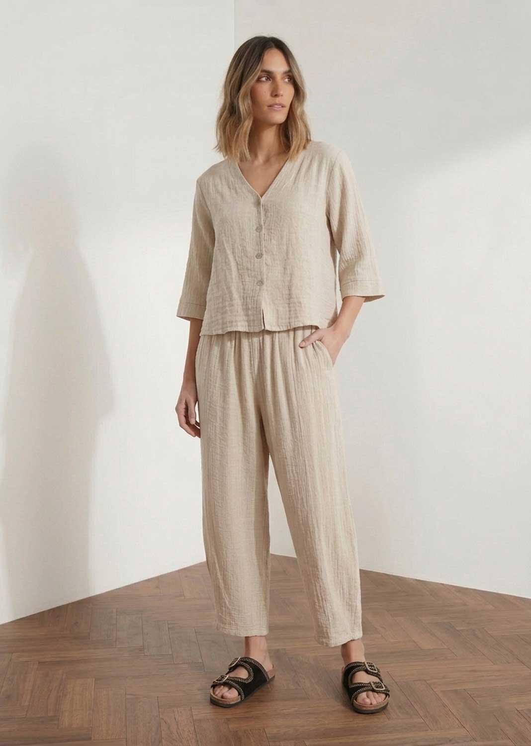 Sandy Cream Cheesecloth Barrel Pants