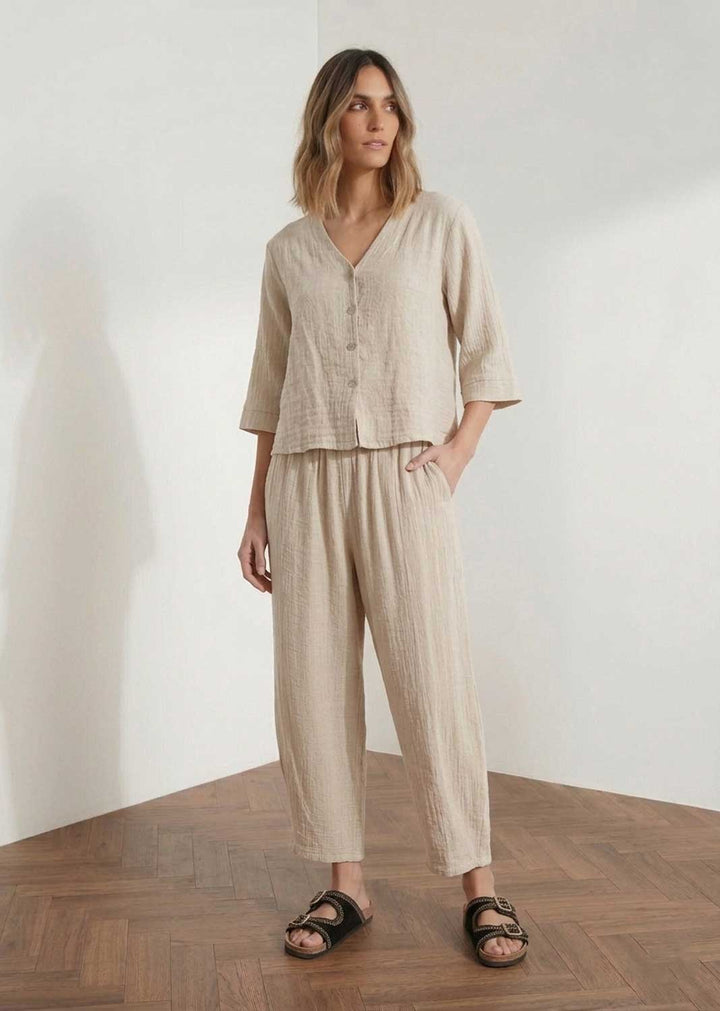 Sandy Cream Cheesecloth Barrel Pants