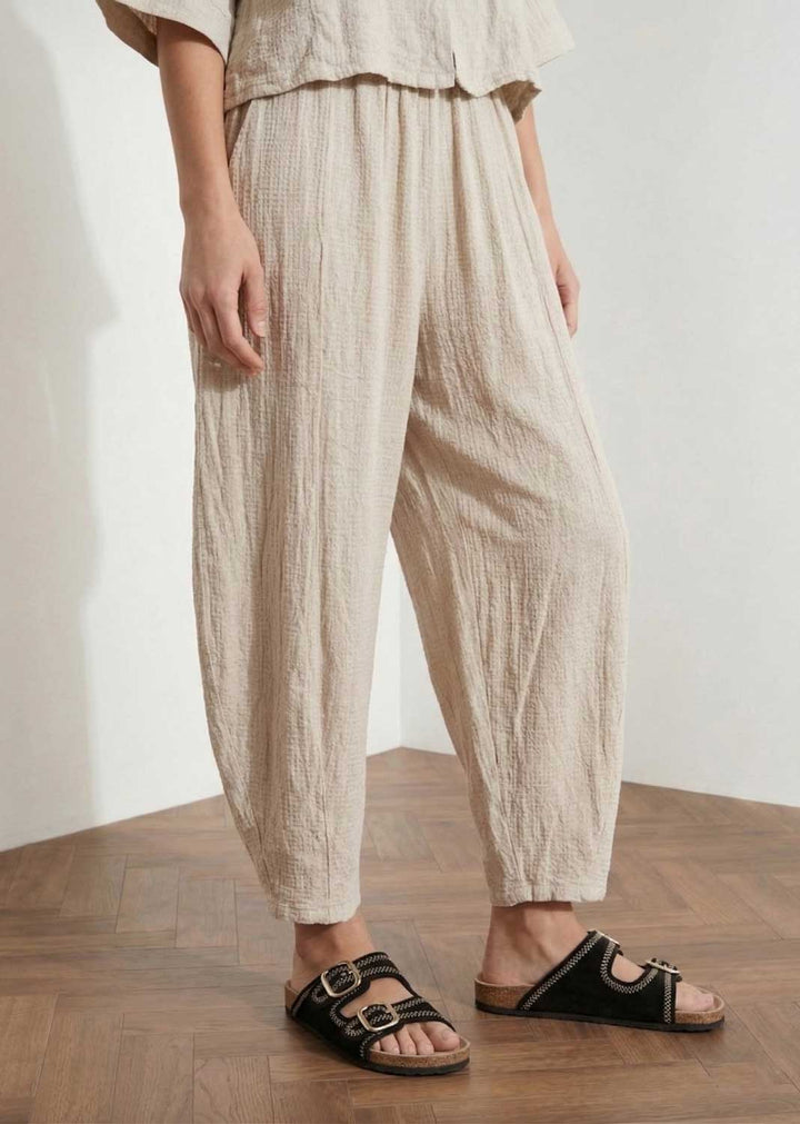 Sandy Cream Cheesecloth Barrel Pants