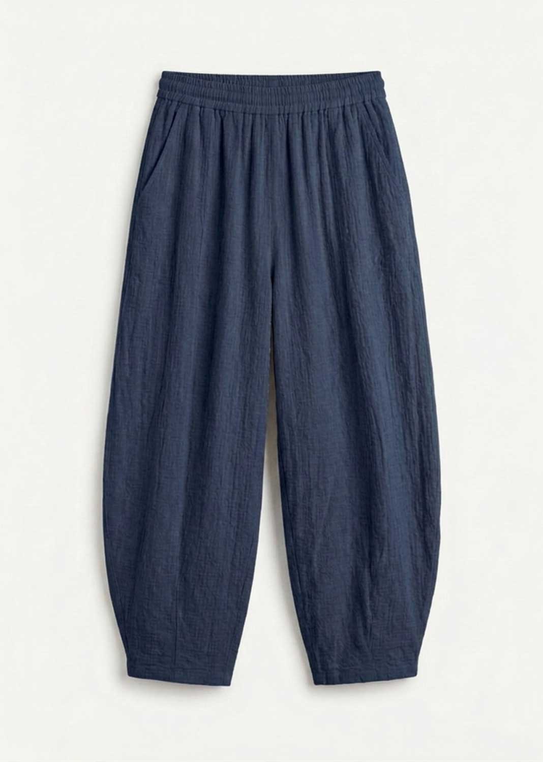 Sandy Navy Cheesecloth Barrel Pants