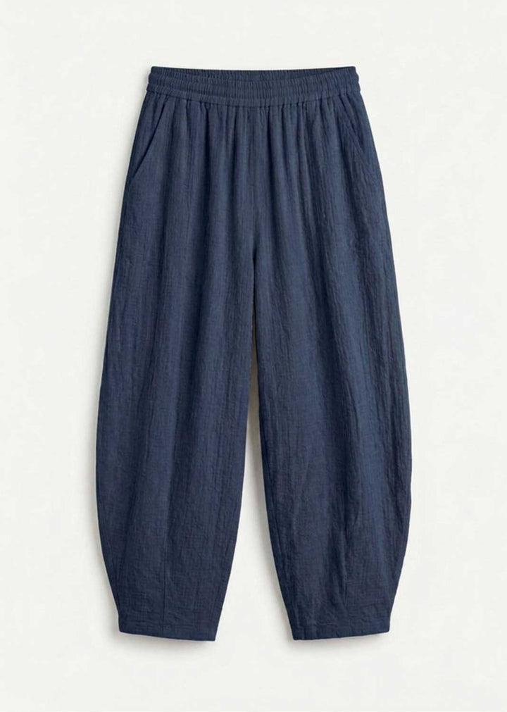 Sandy Navy Cheesecloth Barrel Pants