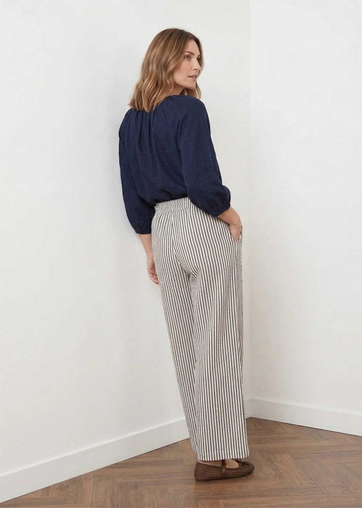 wide leg navy stripe pants 