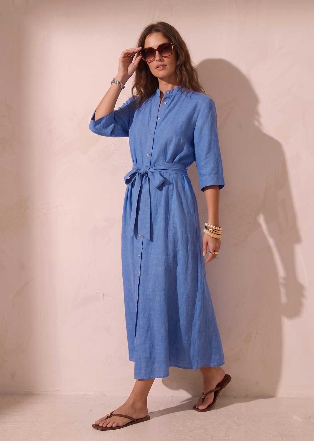 Alina Blue Premium Linen Maxi Dress