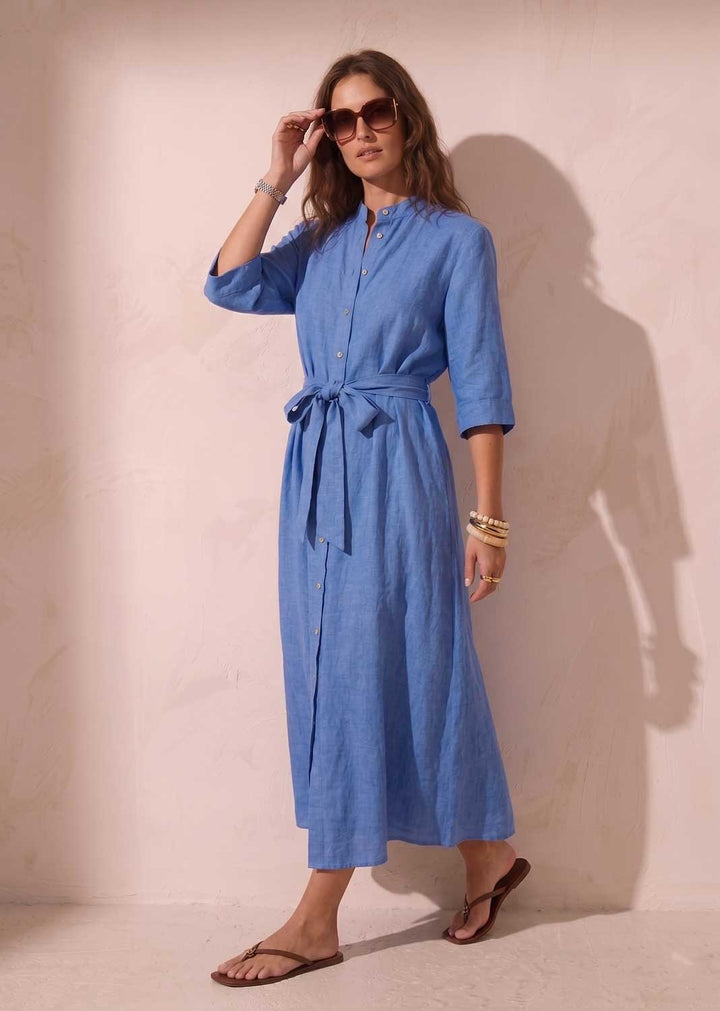 Alina Blue Premium Linen Maxi Dress