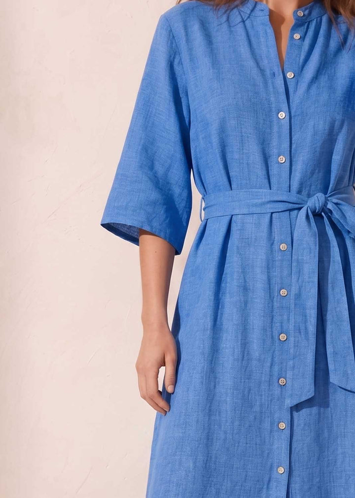 Alina Blue Premium Linen Maxi Dress