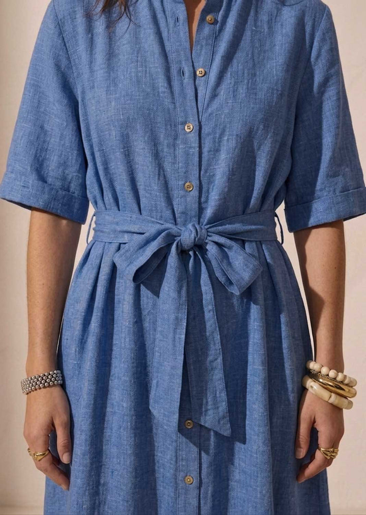 Alina Blue Premium Linen Maxi Dress