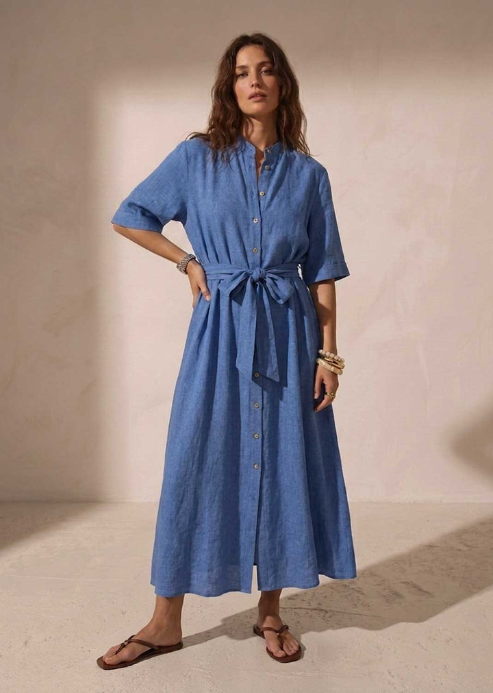 Alina Blue Premium Linen Maxi Dress