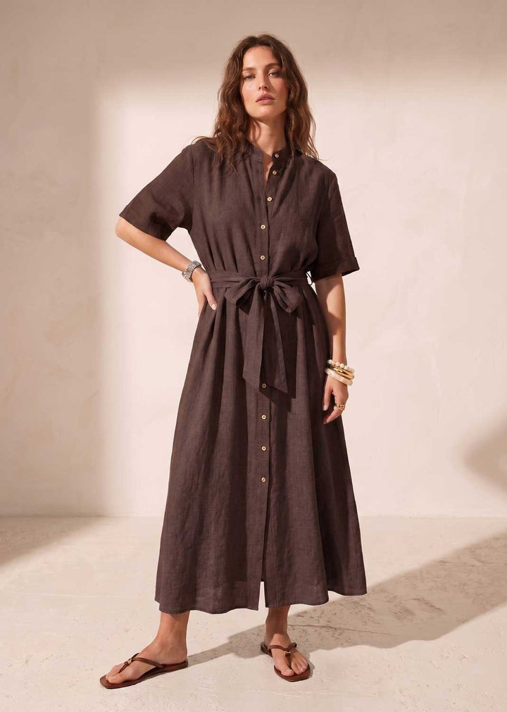 Brown Premium Linen Maxi Dress