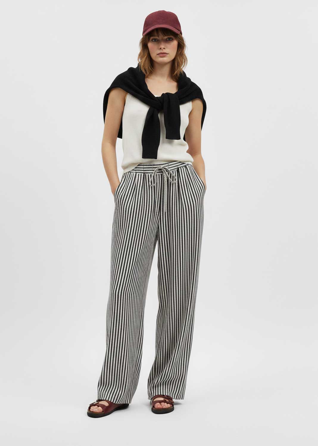 Siena Stripe Linen Pants Cream Black