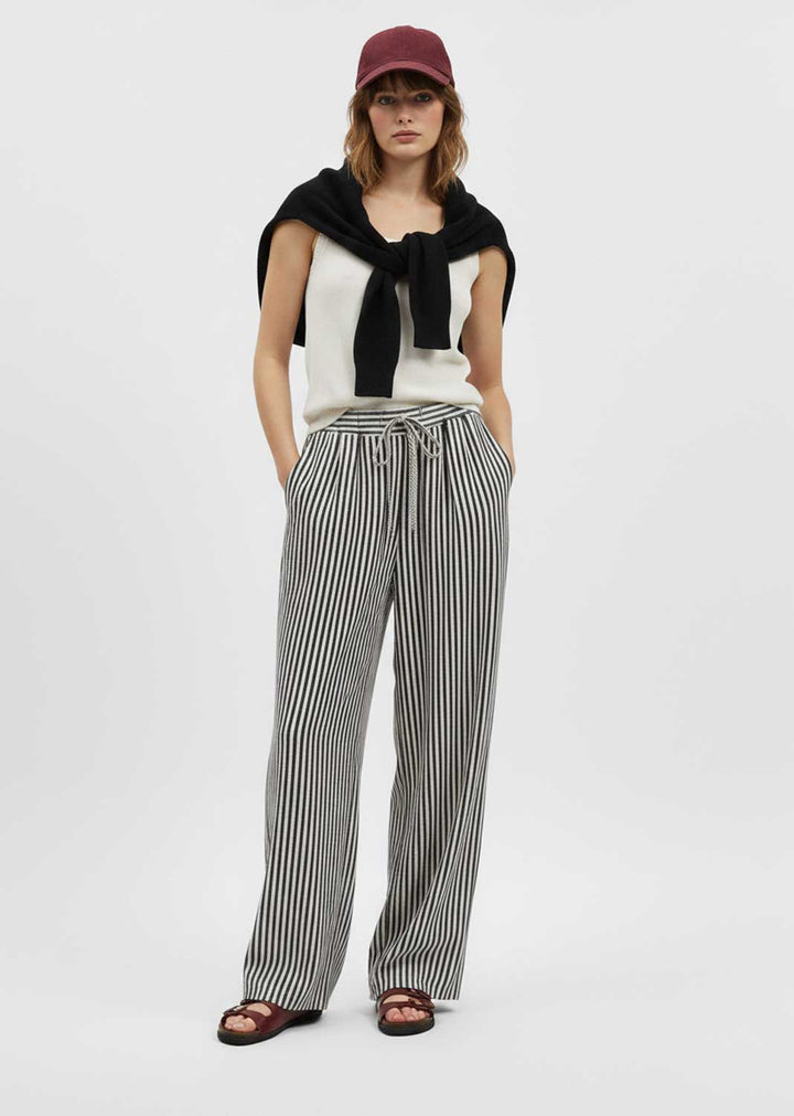 Siena Stripe Linen Pants Cream Black