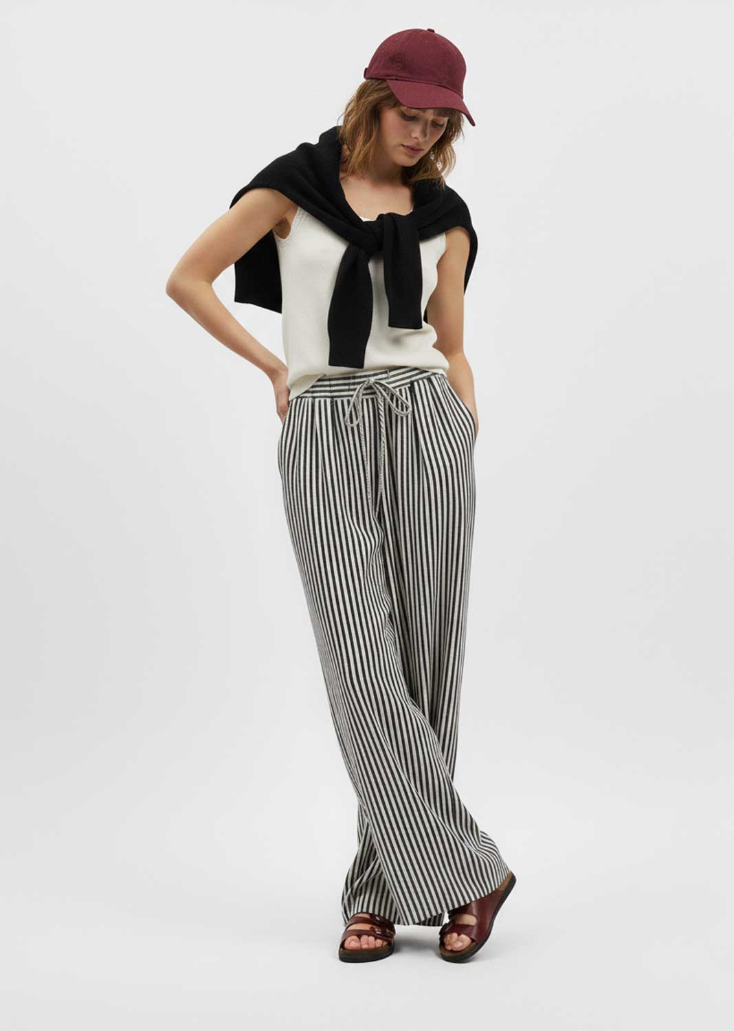 Siena Stripe Linen Pants Cream Black