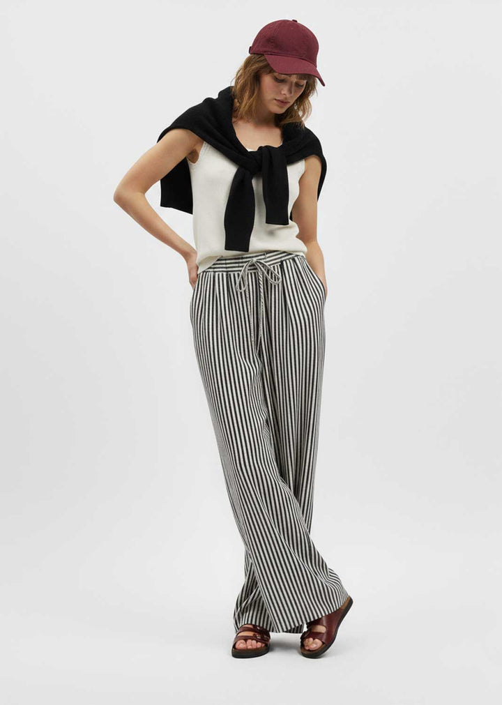 Siena Stripe Linen Pants Cream Black