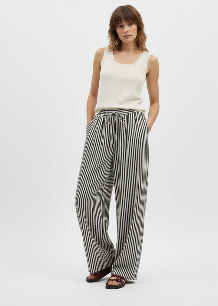 Siena Stripe Linen Pants Cream Black
