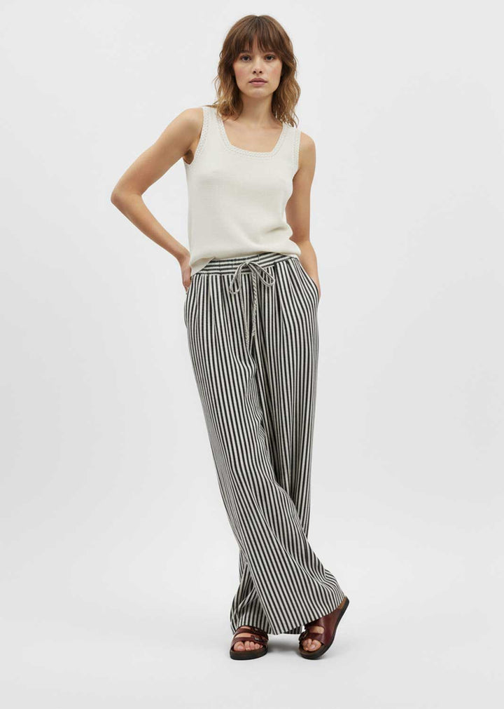 Siena Stripe Linen Pants Cream Black