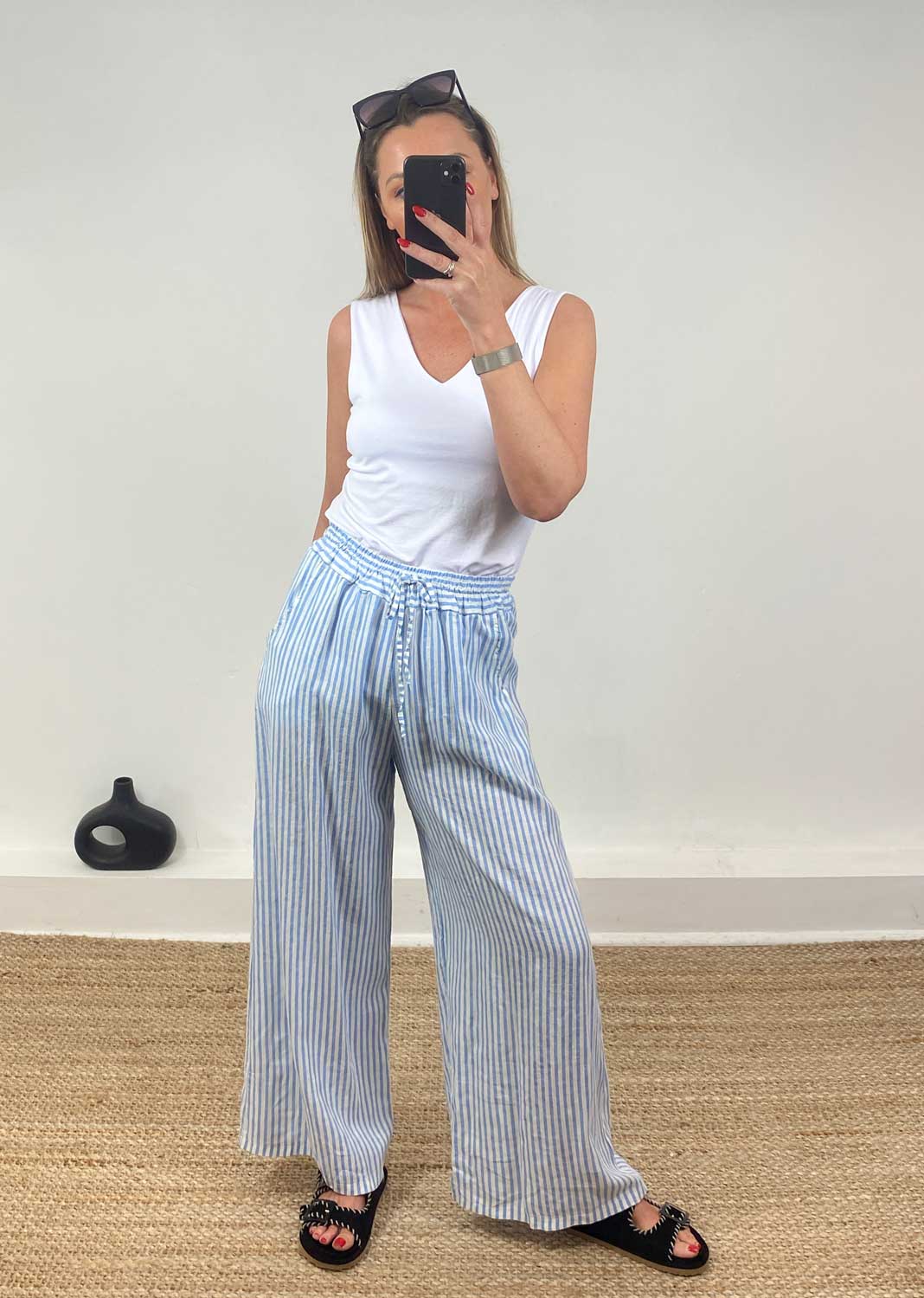 Siena Stripe Linen Pants in Blue