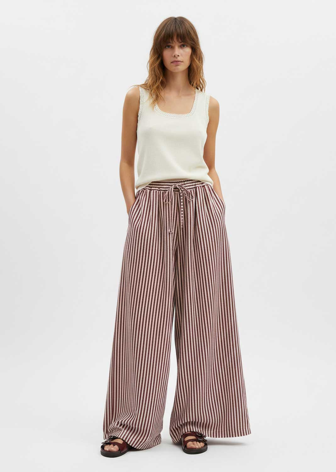 Siena Stripe Linen Pants Burgundy