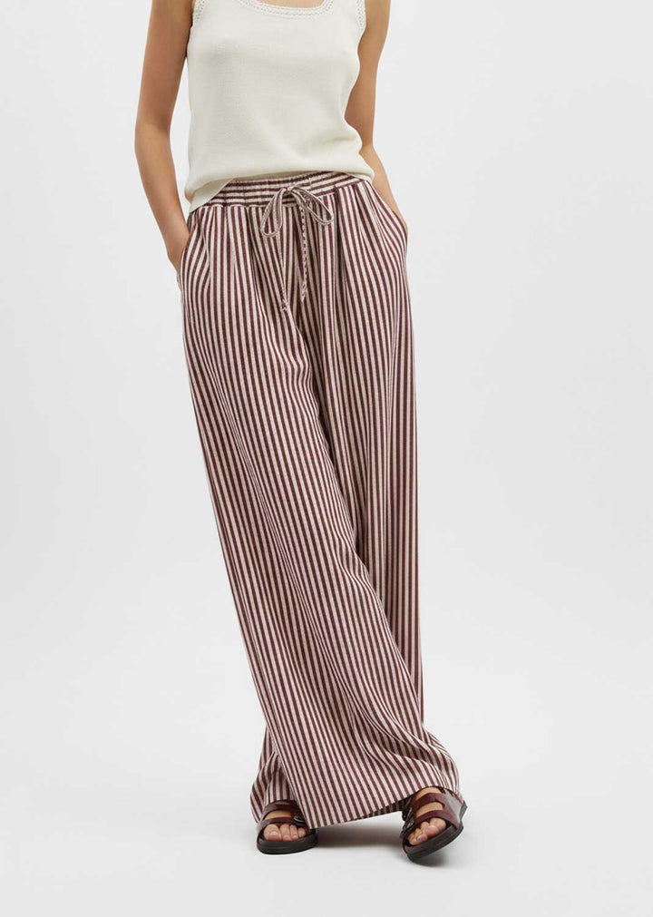 Siena Stripe Linen Pants Burgundy