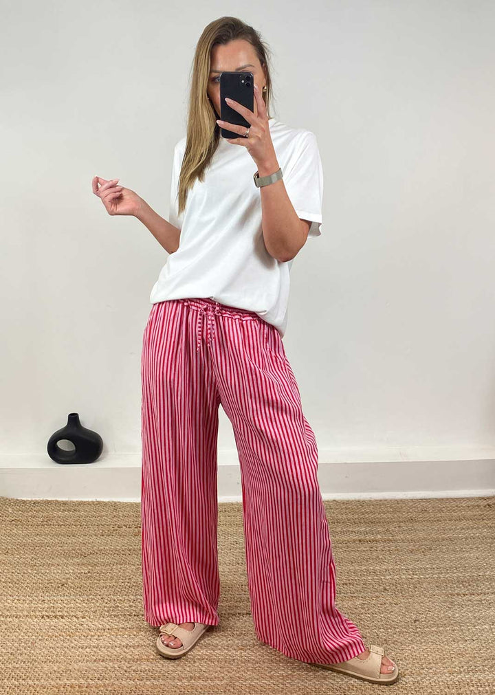 Siena Pink and Red Stripe Linen Pants