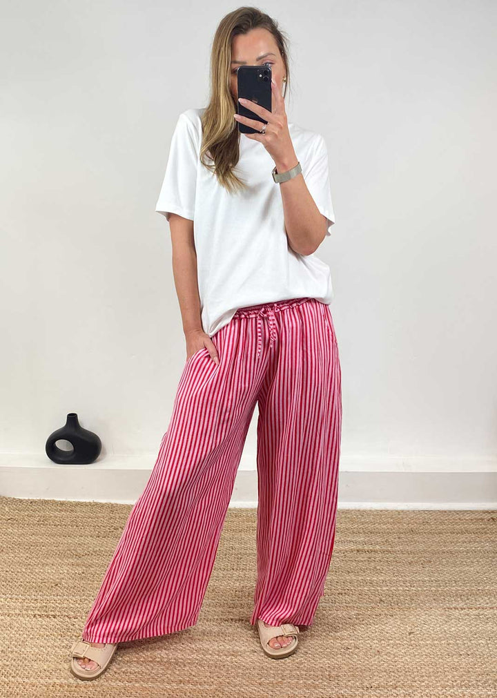 Siena Pink and Red Stripe Linen Pants