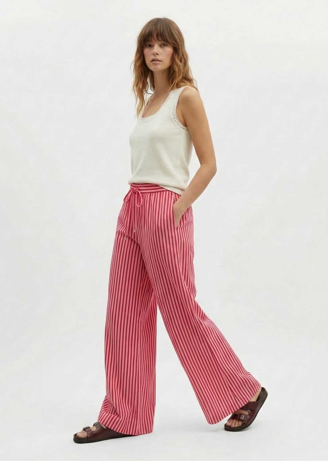 red pink stripe linen pants 