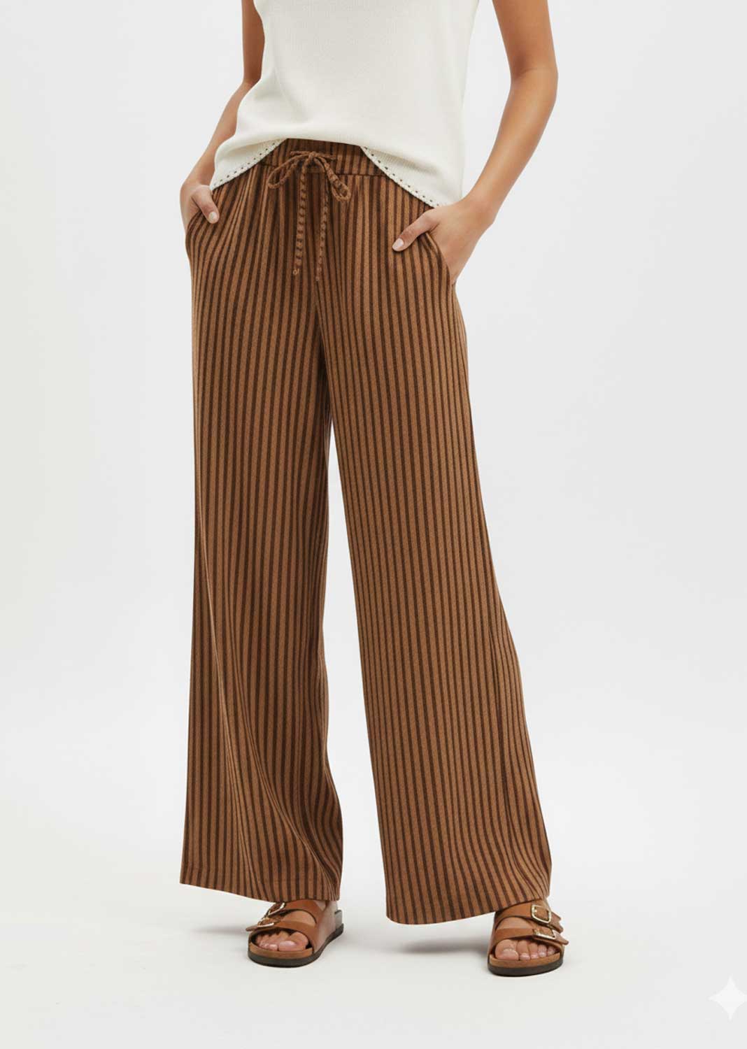 Siena Stripe Linen Pants Tan Brown