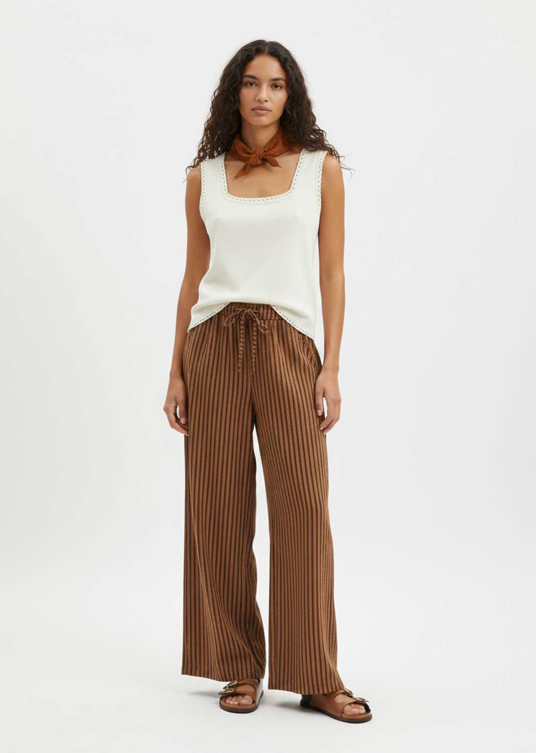 Siena Stripe Linen Pants Tan Brown