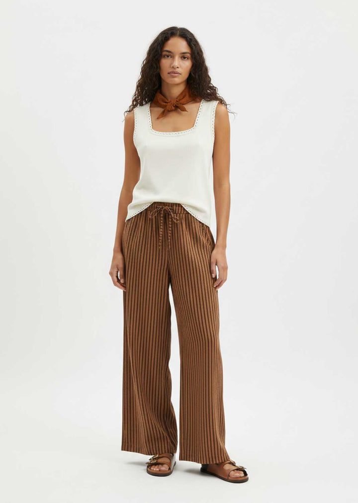 Siena Stripe Linen Pants Tan Brown