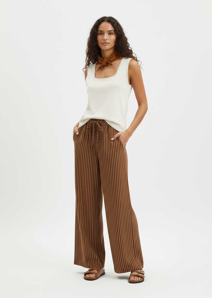 Siena Stripe Linen Pants Tan Brown