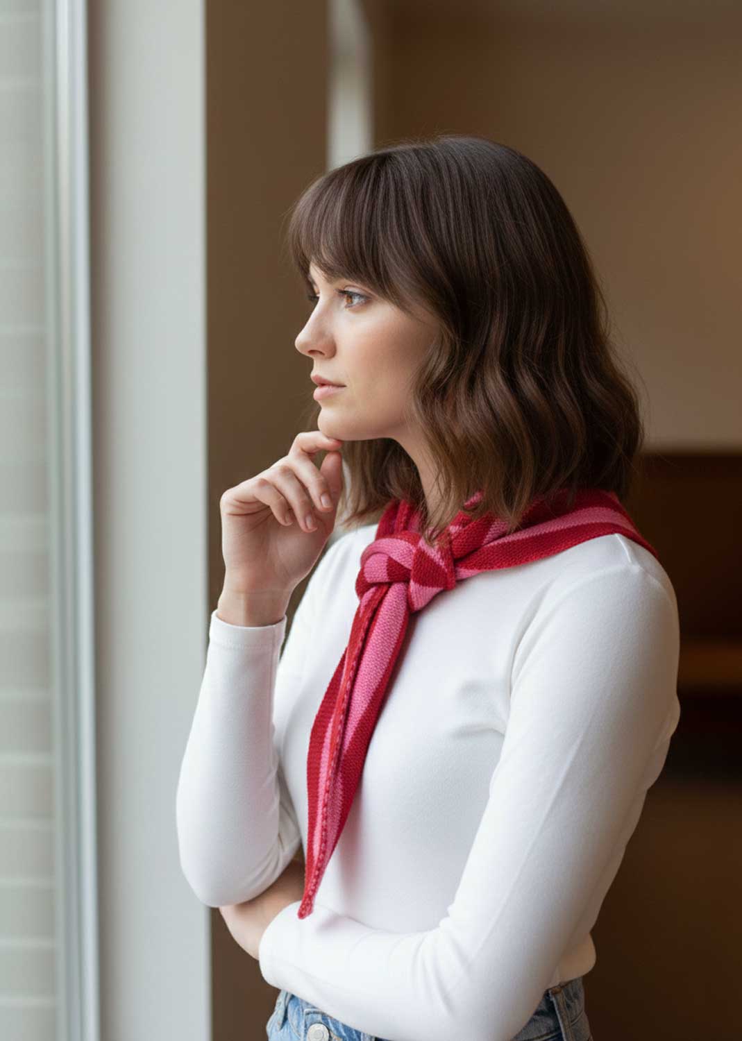 Manon Stripe Triangle Scarf Pink and Red