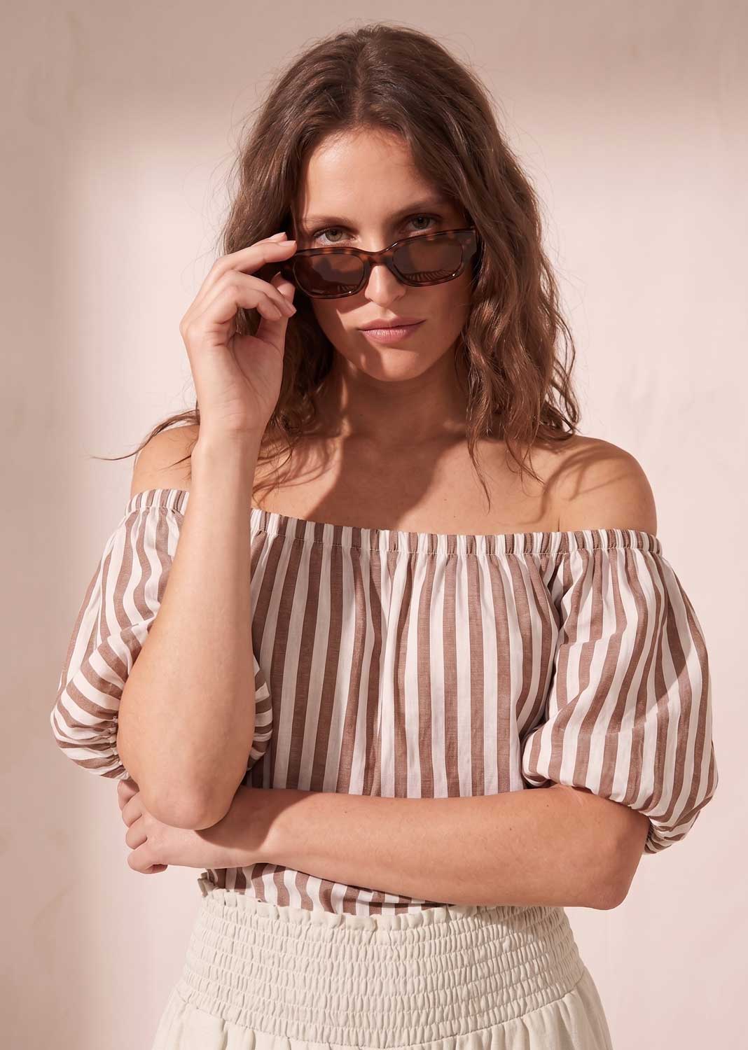 Holland Brown Stripe Bardot Top