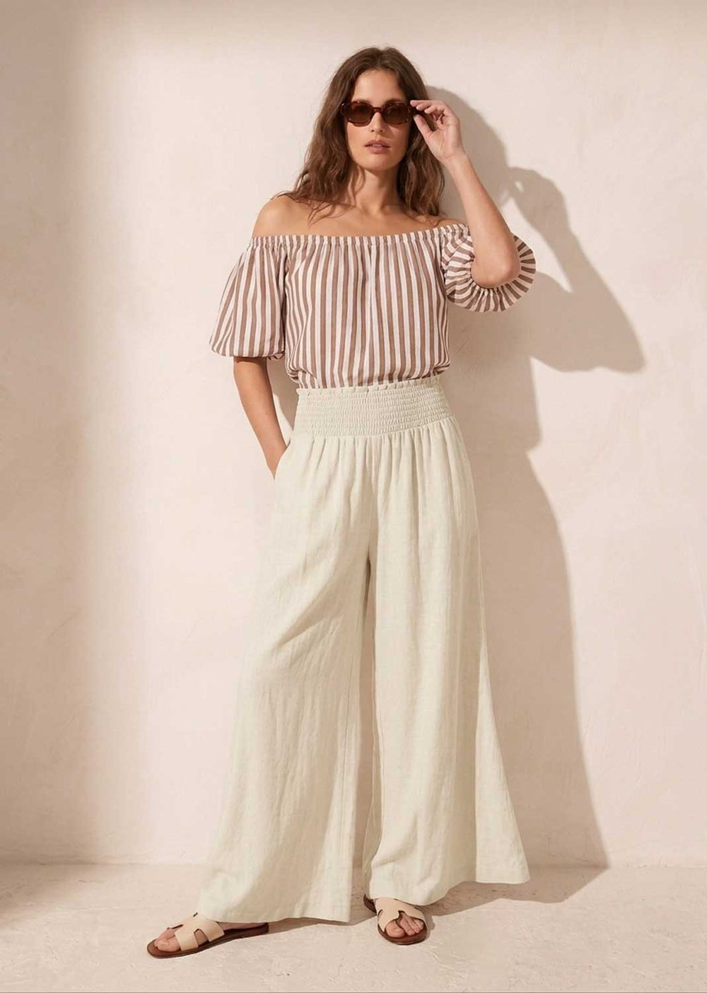 Brown Stripe Bardot Top