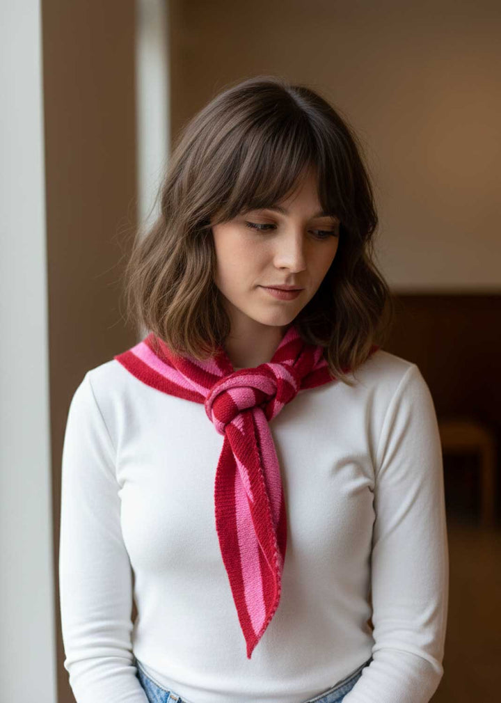 Manon Stripe Triangle Scarf Pink and Red