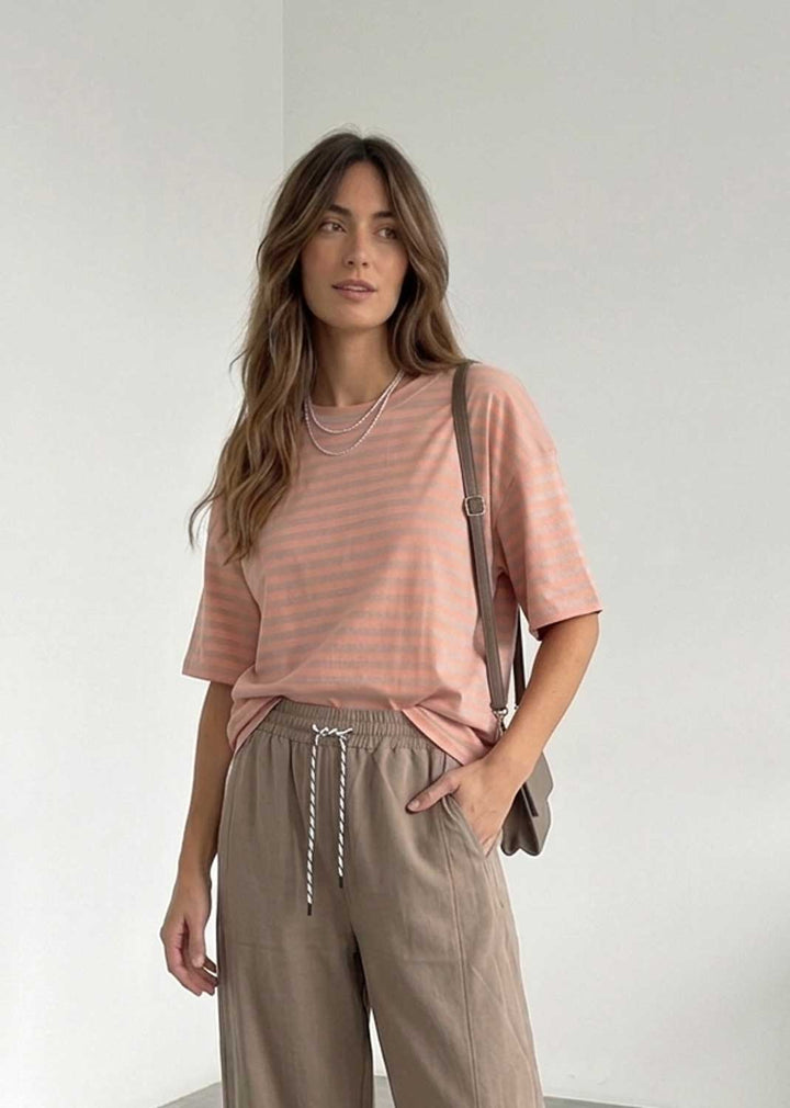 Susie Peach Taupe Stripe Tshirt