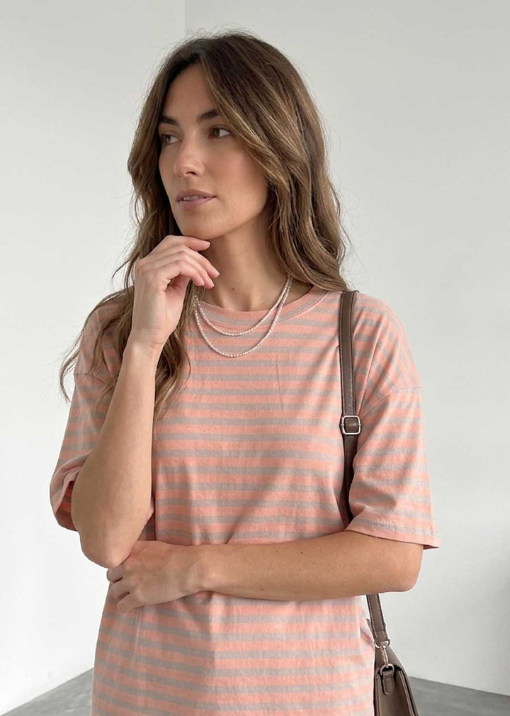 Susie Peach Taupe Stripe Tshirt