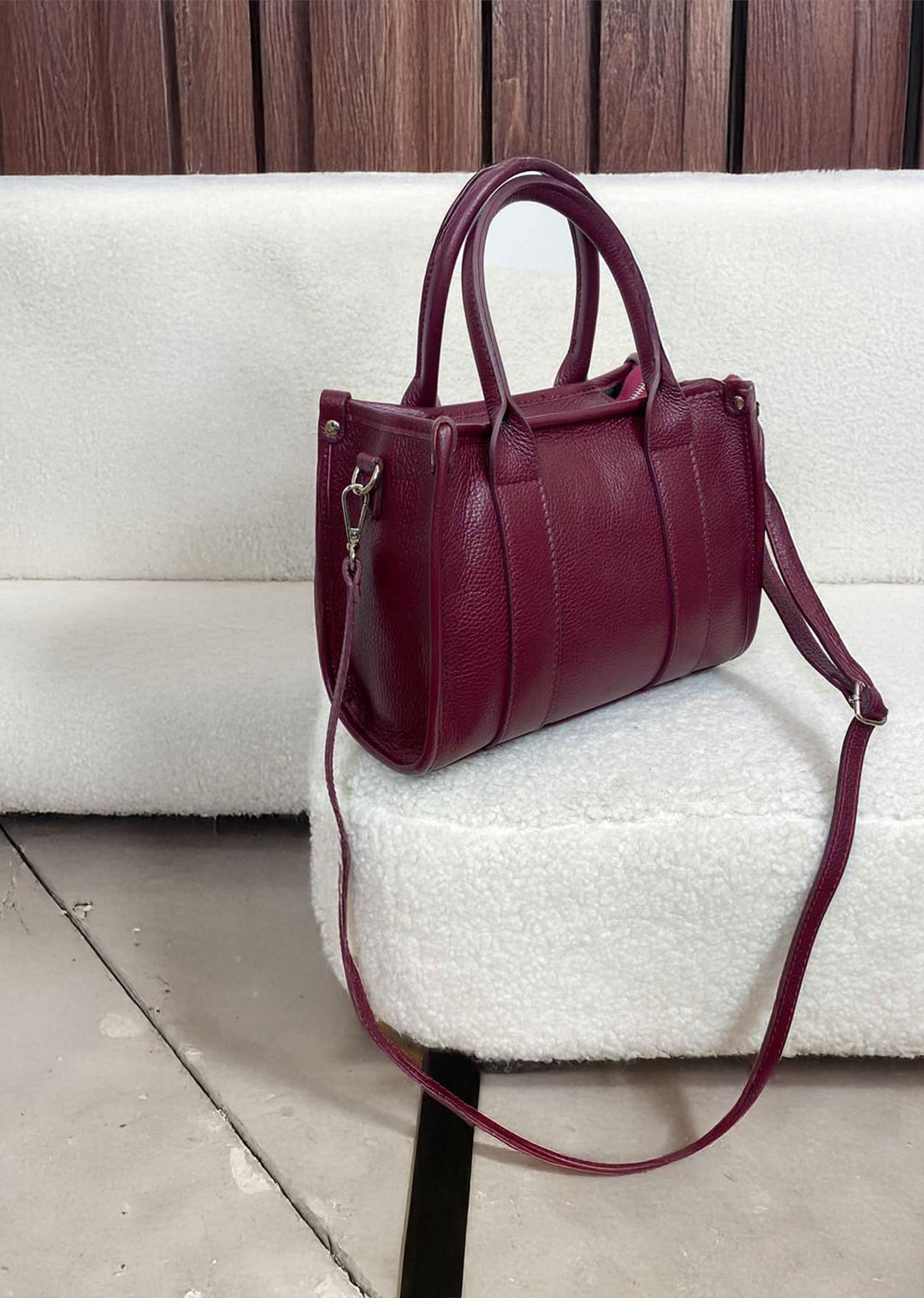 Camilla Leather Tote Bag in Burgundy