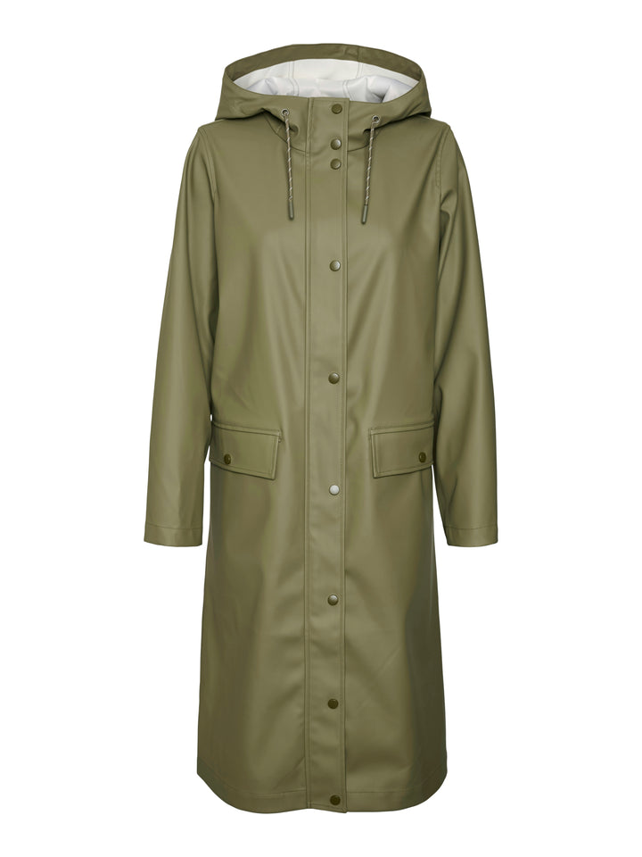Malou Long Raincoat in Olive Green
