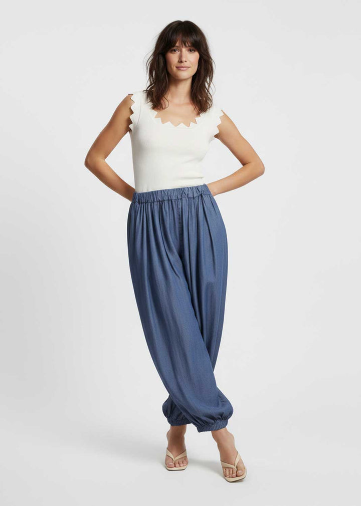 Vanessa Chambray Harem Pants Dark Wash