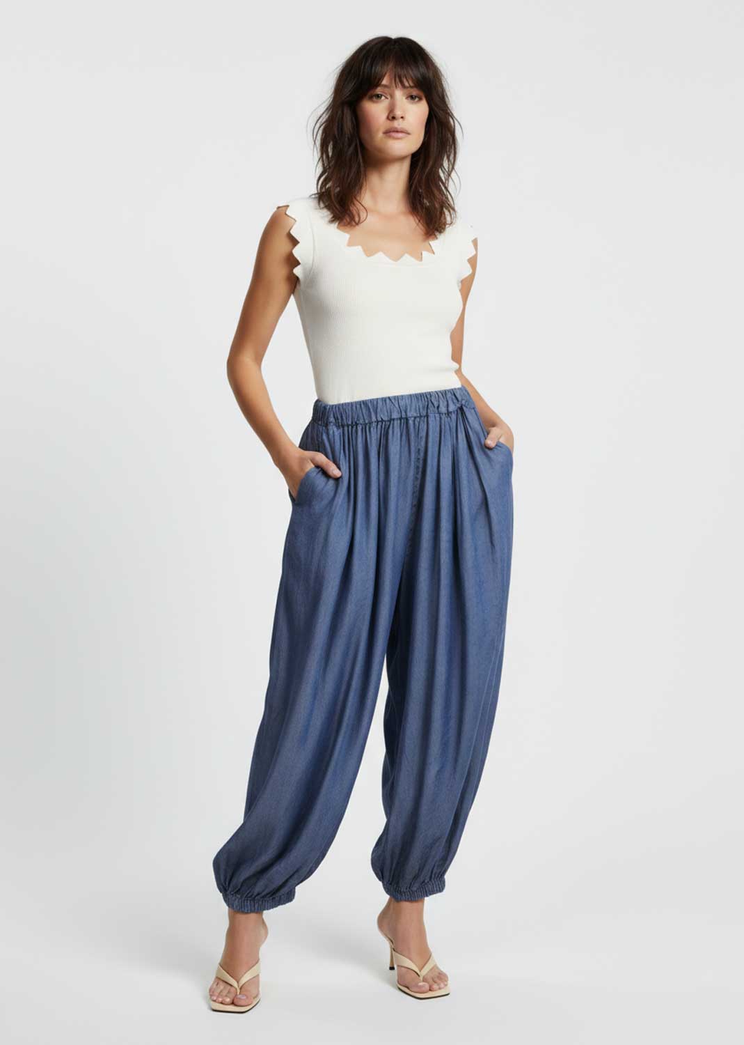 Vanessa Chambray Harem Pants Dark Wash