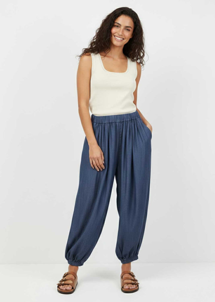 Vanessa Chambray Harem Pants Dark Wash